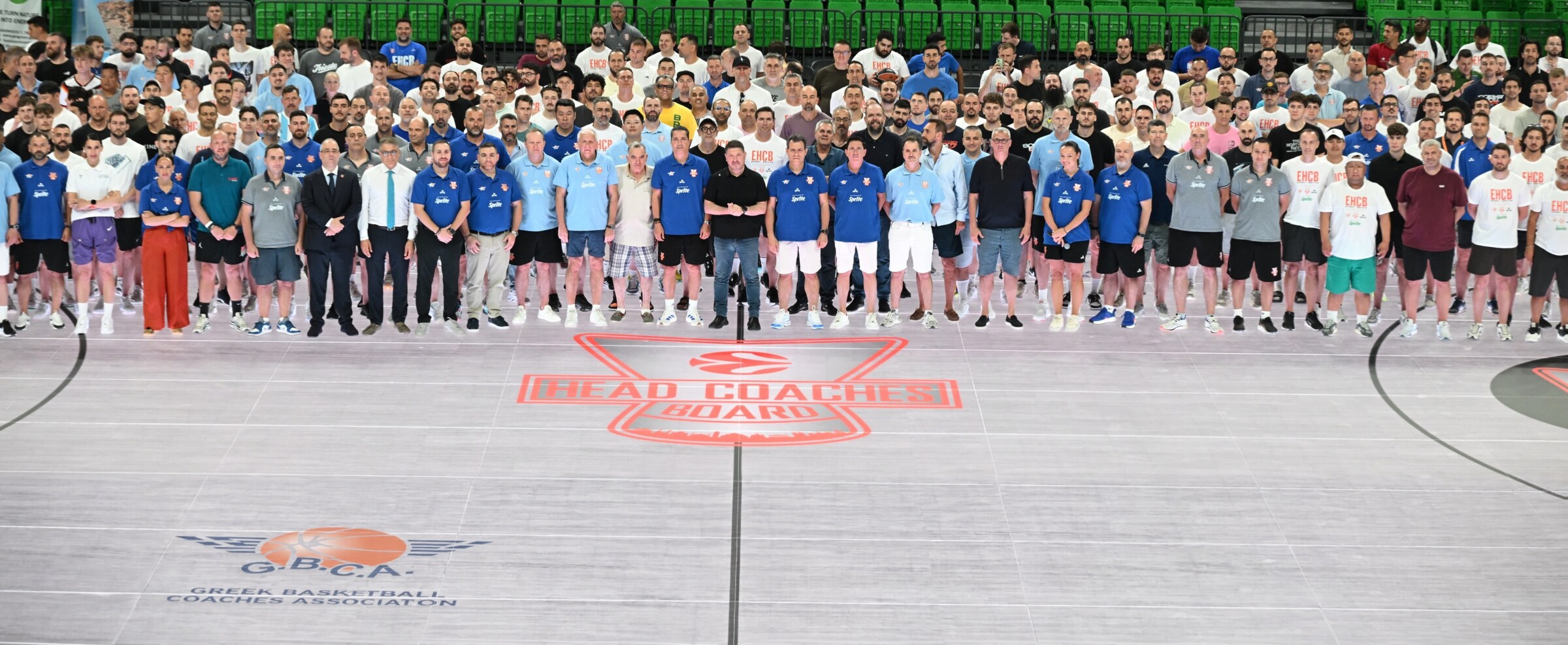 Participants and coaches gathered on court at the 2026 EHCB Coaches Congress